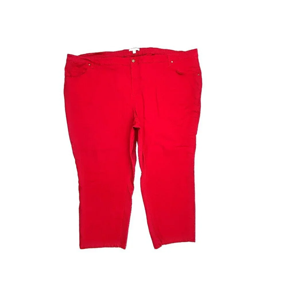 Woman Within Straight Leg Jeans Women 36W Red Denim Classic‎ High Rise